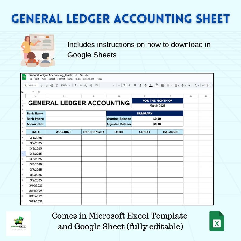 General Ledger Accounting Spreadsheet | Printable Debit Credit Ledger ...