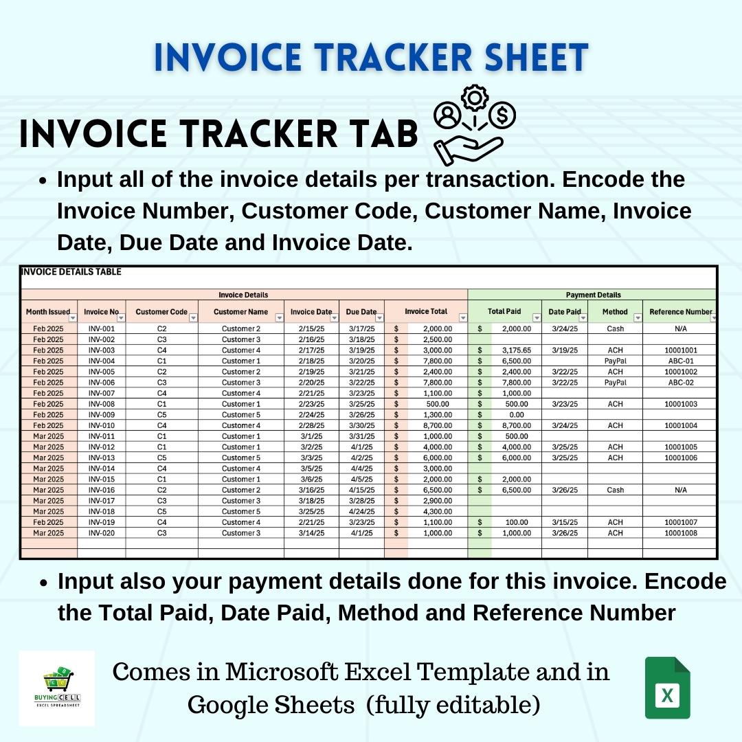 Invoice Tracker Google Sheets & Excel | Automated Payment Tracking ...