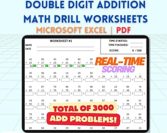 Hojas de trabajo de suma de dos dígitos para niños: ejercicios matemáticos interactivos, imprimibles en PDF, recurso para la educación en casa