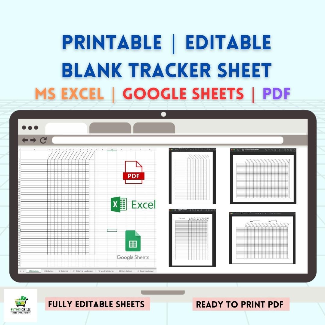 Printable Tracking Spreadsheet – PDF, Excel & Google Sheets | 12-month ...