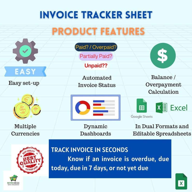 Invoice Tracker Google Sheets & Excel | Automated Payment Tracking ...