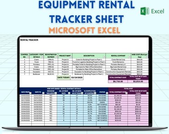 Strumento di monitoraggio del noleggio di attrezzature - Calcolatore dei costi Excel per le spese di noleggio, gestione dei contratti di prestito e leasing di attrezzature per il noleggio di auto