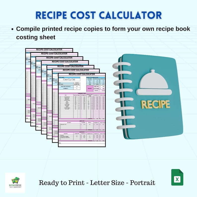 Recipe Cost Calculator Google Sheets and Excel Food Costing, Profit ...
