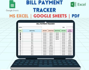 Seguimiento de pagos de facturas en Excel y Hojas de cálculo de Google / Registro de facturas mensuales, Planificador de gastos y presupuesto, Organizador de lista de verificación de pago de facturas imprimible en PDF