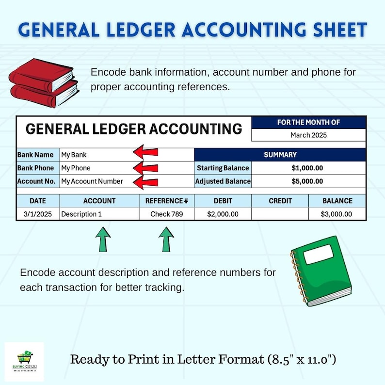 General Ledger Accounting Spreadsheet | Printable Debit Credit Ledger ...