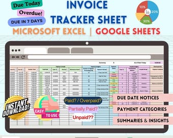 Invoice Tracker Google Sheets & Excel | Automated Payment Tracking Outstanding Balance Calculator