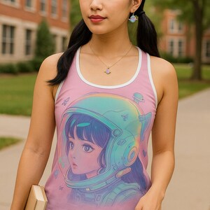 Astronaut-Inspired Women&#39;s Tank Top, Cute Space Theme Top, Perfect for Summer, Gift for Space Lovers, Festival Apparel