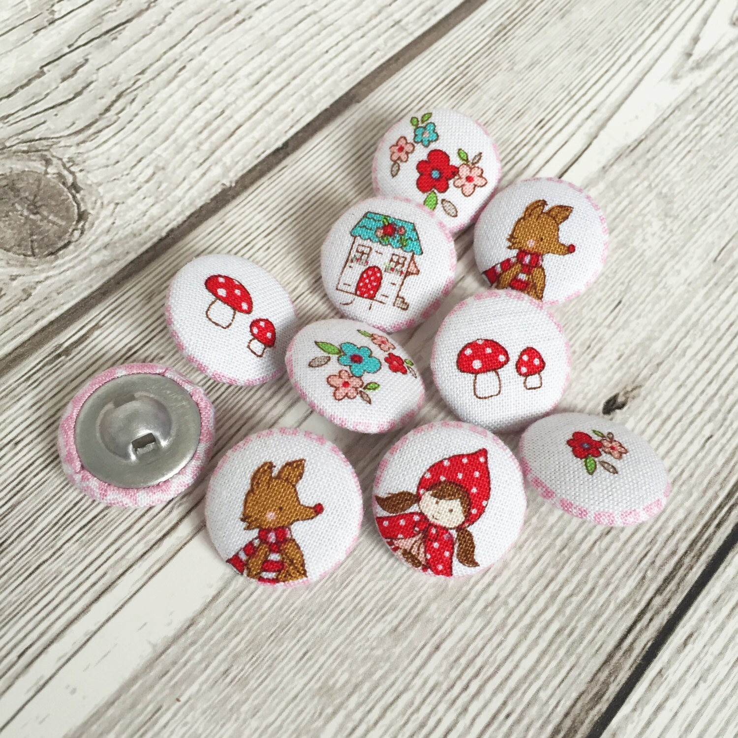 Little Red Riding Hood & Wolf  Fabric Covered Button FREE US SHIPPING 