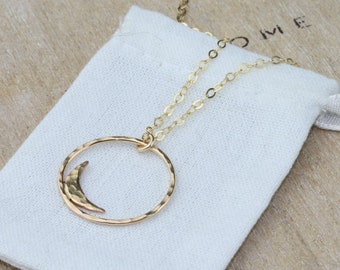 Karma Luna Crescent Necklace in 14K Gold Filled  | Gold Silver Moon Jewelry | Layering Necklace | Gift for Her | Rose Gold Necklace