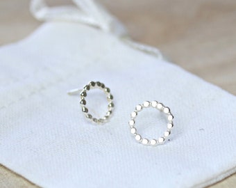Dots Circle Earring Studs in Sterling Silver | Minimalist Earrings
