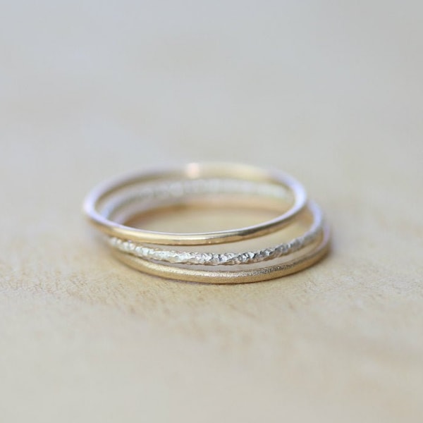 Gold & Silver Stacking Ring Set | Rose Gold Filled Minimalist Stackable Rings