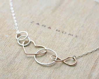 Love Heart Karma Infinity Eternity Necklace in 14K Gold Filled  | Rose Gold Jewelry | Sterling Silver Linked Pendants Necklace