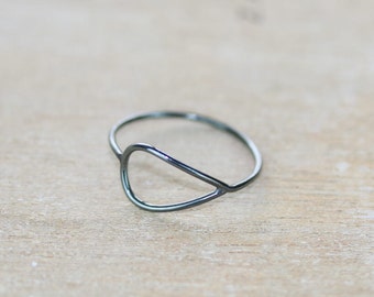 Black Oxidized Silver Droplet Ring | Minimalist Ring | Midi Ring