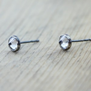 Oxidized Black Silver and Smokey Zirconia Earring Studs