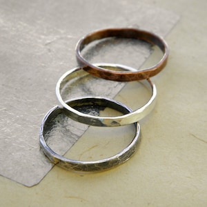Silver & Copper Hammered Stacking Rings - Set of 3