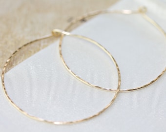 14K Gold Filled Hammered Hoop Earrings | Skinny Lightweight Hoops