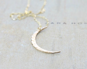 Long Skinny Crescent Moon Necklace in 14K Gold Filled  | Rose Gold Minimalist Jewelry | Silver Layering Necklace | Waxing Waning Moon