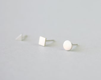 Geometric Mismatched Stud Earrings | Set of Three | Minimalist Earrings