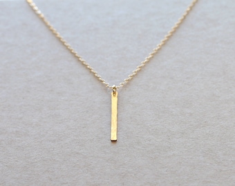 14K Gold Filled Vertical Bar Necklace | Minimalist Layering Pendant
