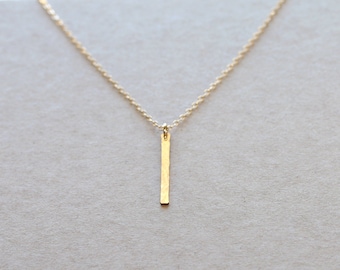 Collier barre fine verticale en Or 14 carats | Pendentif bar, bijoux minimalistes | Collier superposé | Cadeau pour elle