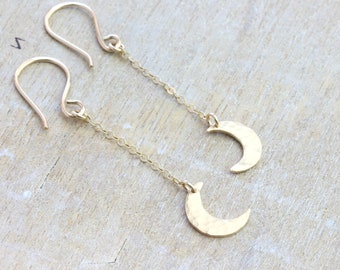 Crescent Moon Drop Earrings in 14K Gold Filled  | Rose Gold Long Chain Earrings | Gift for Her | Sterling Silver Earrings