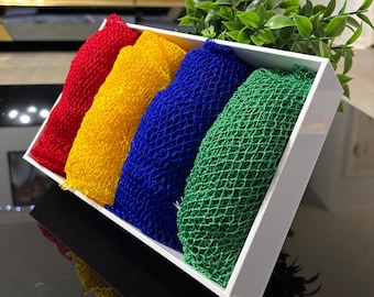 4PCS African Exfoliating Net Sponge Authentic 3/8 Mesh Body Scrubber from Ghana | Deep Cleansing, Long-Lasting Bath Sponge for Smooth Skin