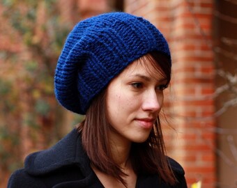 Knit Hat Slouchy Hat for Women Chunky Slouchy Beanie Hat Navy Blue