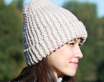 Winter Hand-Knitted Oversized Chunky Beanie: Oatmeal