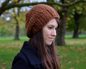 Slouchy Beanie Hand Knit Hat Womens Hat Women's Accessories Knitted Hat Old Copper