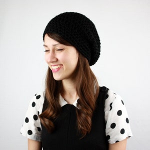 Womens Slouchy Hat, Crochet Slouchy Hat, Women&#39;s Hat, Crochet Hat, Womens Accessories, Spring Fashion, Slouchy Beanie Hat, Black