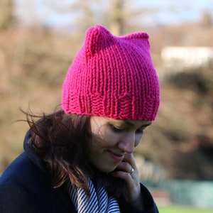 Pink Pussycat Hat, Pussycat hat Project, Cat Ear Hat, Hand Knitted Hat, Women&#39;s Knitted Beanie Hat, Women&#39;s March Hat