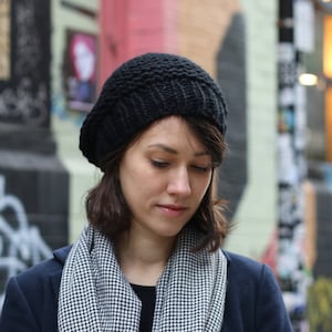 Slouchy Beanie Hat, Womens Knitted Hat, Chunky Slouchy Beanie Hat, Winter Hat, Zwart of Grijs