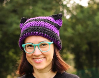 Cat Ear Hat: Black and Purple