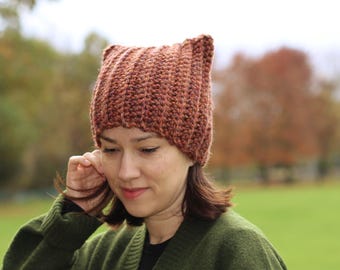 Crochet Cat Ear Hat - Soft Beanie with Shaped Cat Ears - Fall/Winter Accessories