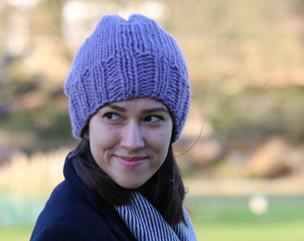 Slouchy Beanie, Women's Slouchy Hat, Hand Knitted Hat, Wool Hat, Winter Hat, Medium Purple