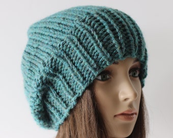 Slouchy Hat, Women's Hat, Knitted Slouchy Beanie, Winter Hat, Winter Fashion Accessories, Seaspray, Green