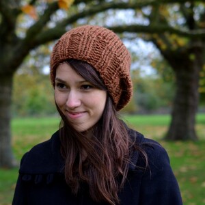 Slouchy Beanie Hand Knit Hat Womens Hat Women&#39;s Accessories Knitted Hat Old Copper