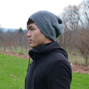 Men&#39;s Slouchy Beanie, Men&#39;s Knitted Hat, Men&#39;s Slouchy Beanie, Slouchy Hat, Knit Hat for Men, Gray
