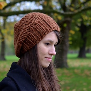 Slouchy beanie handgebreide muts damesmuts damesaccessoires gebreide muts oud koper