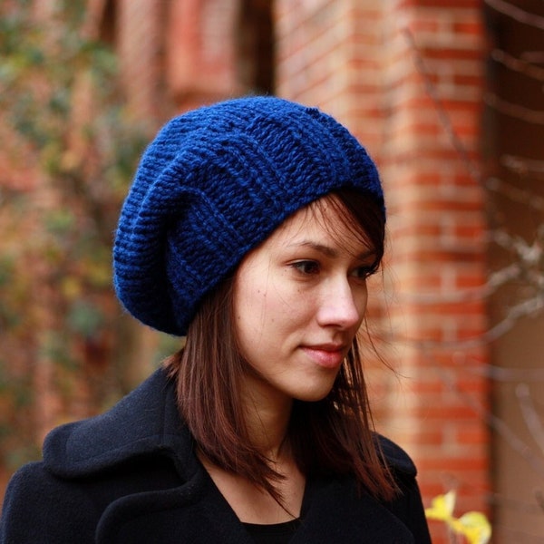 Knit Hat Slouchy Hat for Women Chunky Slouchy Beanie Hat Navy Blue