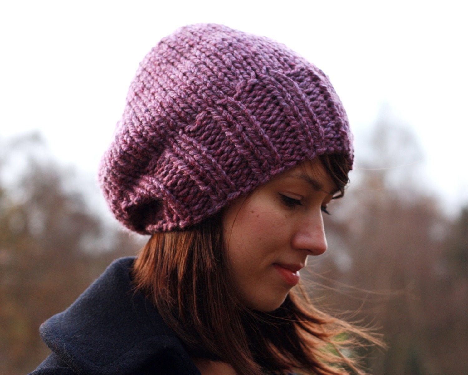 Slouchy Knit Beanie Womens Hat Chunky 