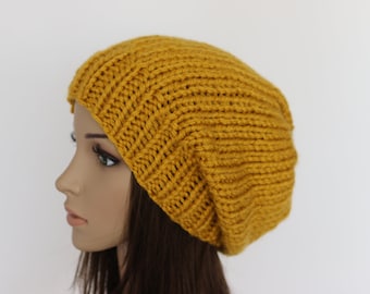 Hand Knitted Chunky Slouchy Beanie: Vegan Acrylic Winter Hat