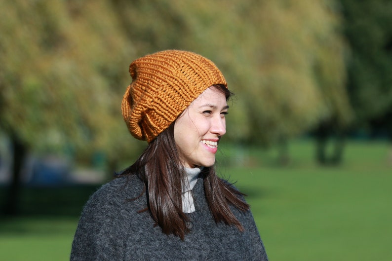 Mustard Slouchy Beanie Chunky Knit Hat 