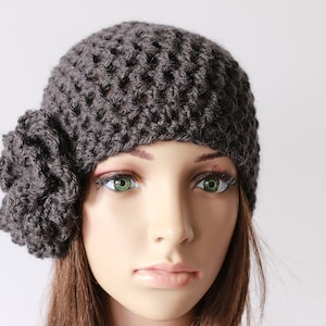 Women&#39;s Hat, Crochet Hat with Flower, Beanie Hat with Flower Spring Fall Fashion Accessories Gray and Khaki
