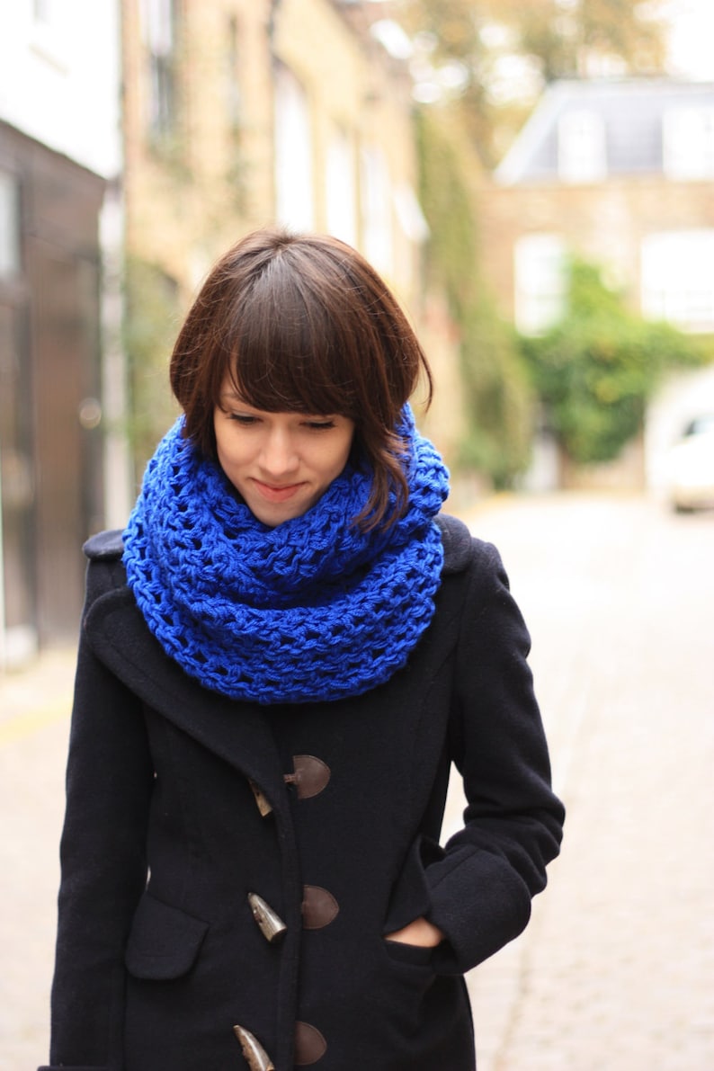 Royal Blue Circle Scarf Infinity Scarf Chunky Snood Scarf Circle Scarf