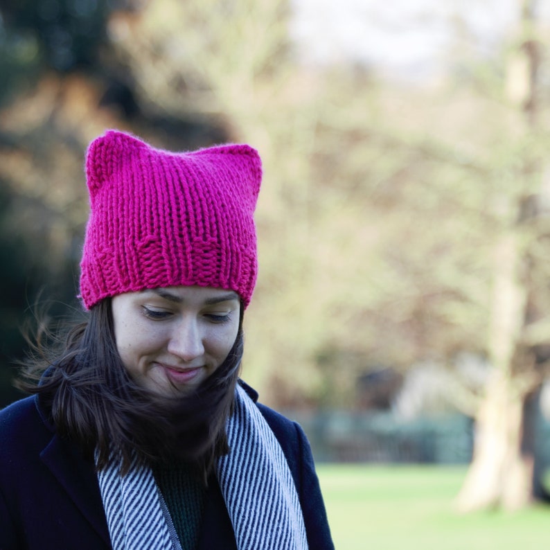 BIBITIME Women's Pussy Cat Hat - Knit Beanie With Ears For Winter & Spring, Handmade Cap, Pink