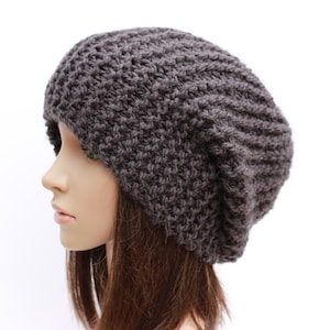 Hand Knitted Chunky Slouchy Hat: Slate Winter Beanie