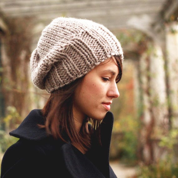 Wool Beanie Oatmeal Beanie Oatmeal Slouchy Beanie: Chunky Knit