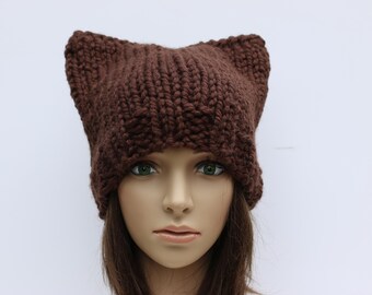 Cat Ear Hat, Cat Hat, Chunky Knit Hat, Womens Hat, Mens Hat  display picture 1