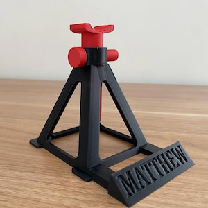 Personalized Miniature Name Engraved Phone Holder, Adjustable Customizable Automotive inspired iPad Dock, Sturdy Functional Car Jack Stand